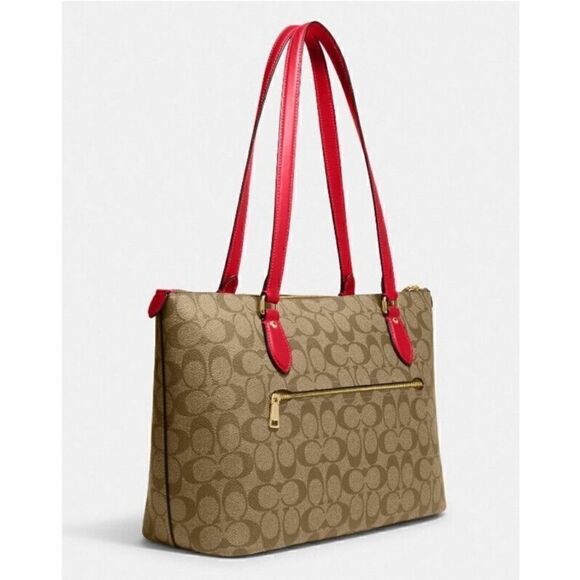 🔥🎁NWT! Coach Gallery Tote Handbag Khaki/Electric Red Msrp:$378.00 - Picture 3 of 12